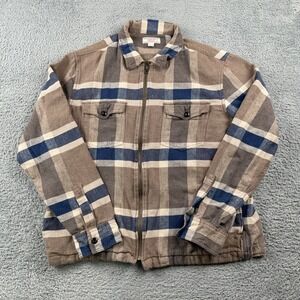 Wallace & Barnes Shirt Mens Large Brown Zip Front Twill Workshirt Flannel Jacket